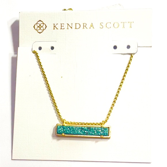 Authentic KENDRA SCOTT Leanor Necklace in Aqua Drusy, Gold Plated - Picture 1 of 4